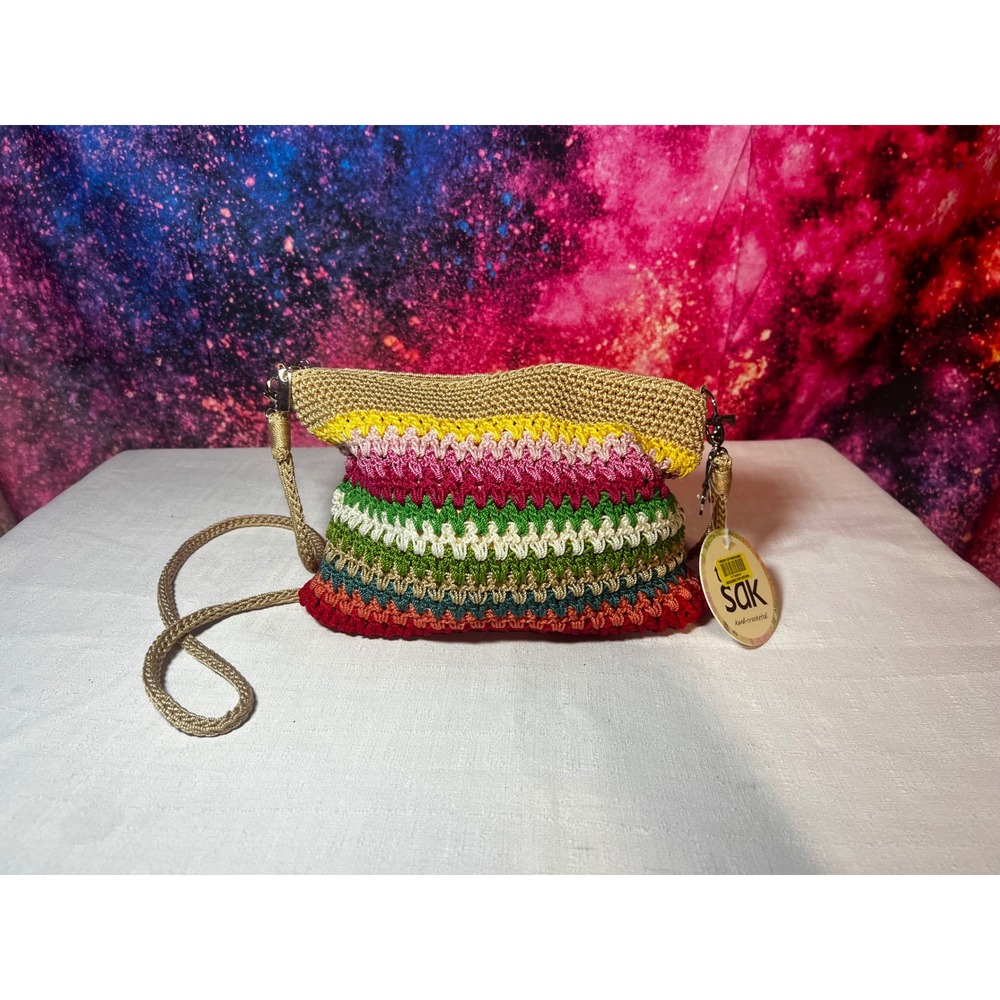 2014 The Sak Classic Mini Crossbody Bag Hand Crocheted Beach Stripe 106122 NEW